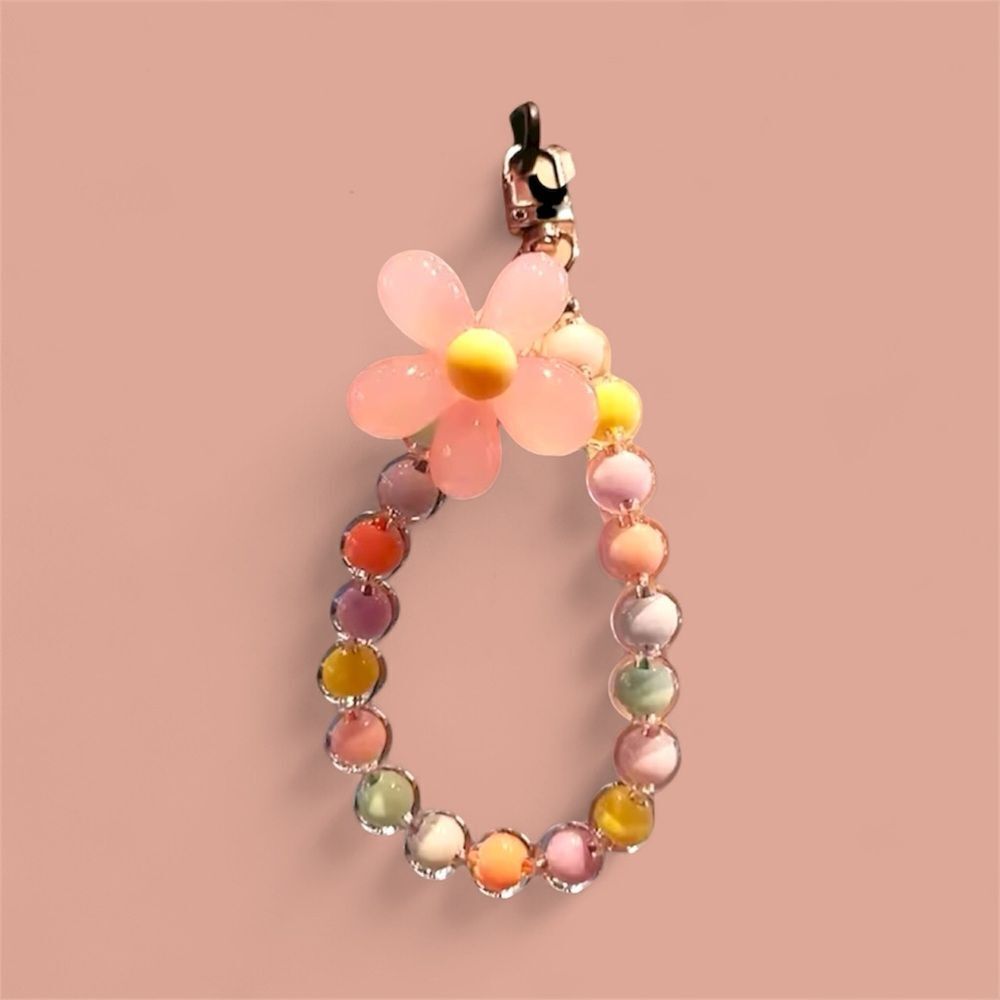 Colorful Beaded key-charm, phone holder with big Flower